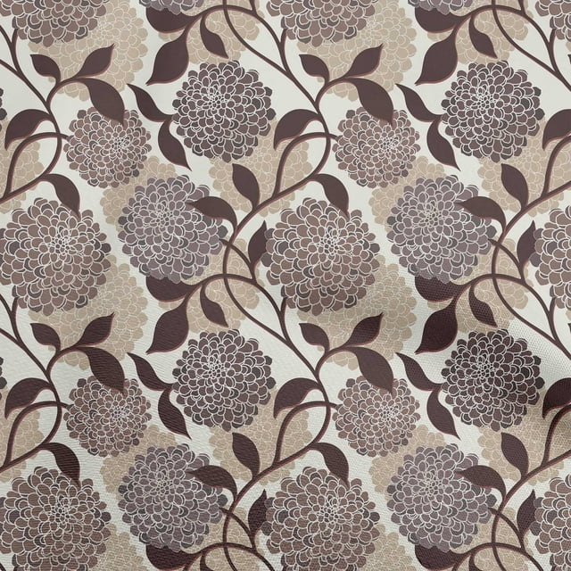 oneOone Cotton Poplin Light Brown Fabric Floral Retro Craft Projects Decor Fabric Printed By The Yard 56 Inch Wide