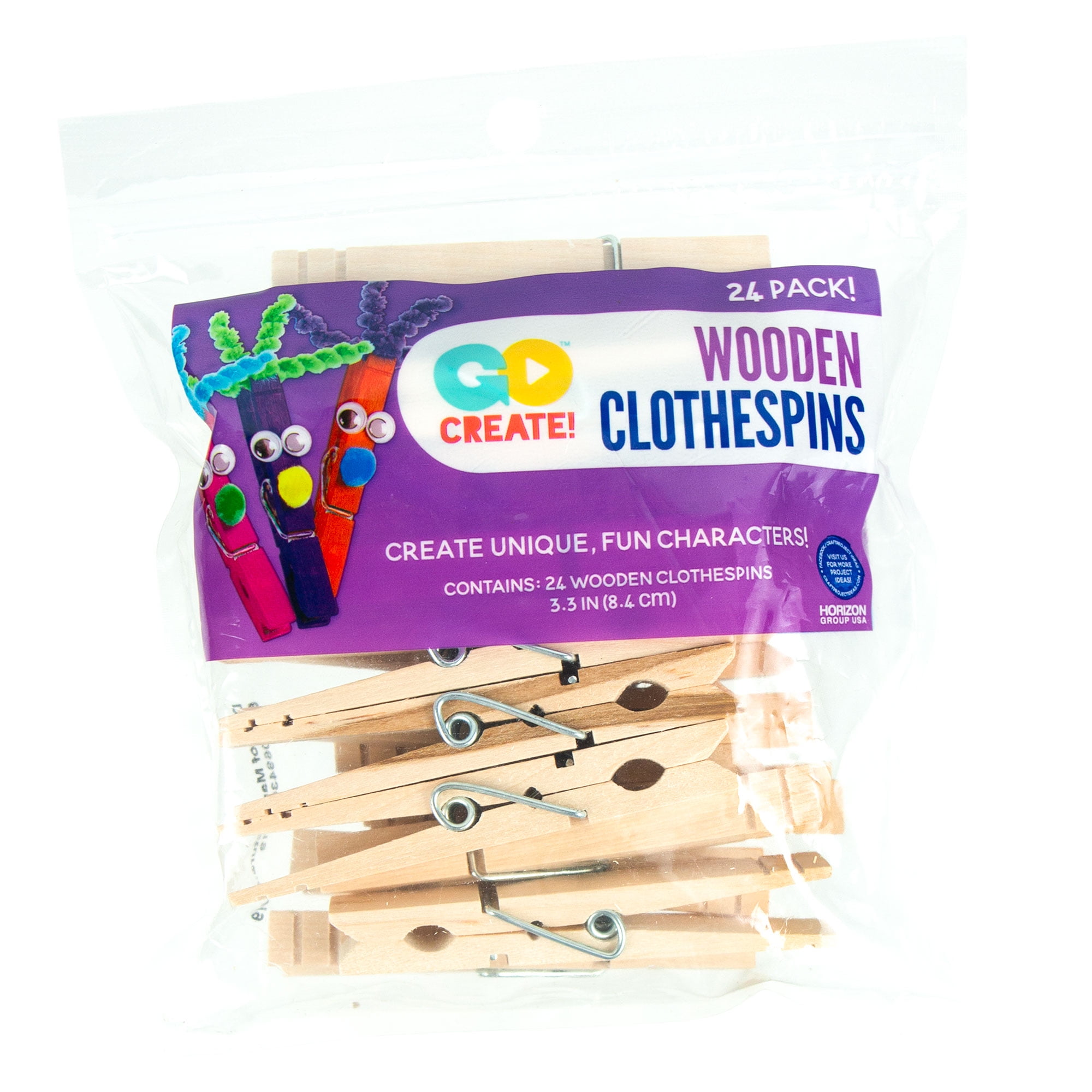 Go Create Unfinished Wood Clothespins, 24 Pack