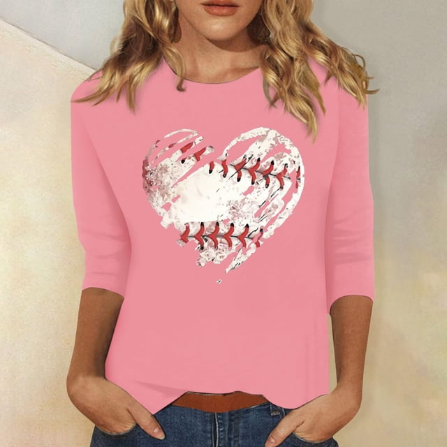 YLHFASHION T-shirt pour Femmes « Baseball Mom », T-shirt Graphique Cœur de Baseball, Haut Drôle à Manches Courtes, Liquidation à 50 % de Rabais, T-shirt à Manches Longues pour Femmes