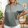 thumbnail image 2 of EYNMVR Plus Size Womens Satin Blouse Short Sleeve Silk Tops Button Down Shirts Business Casual Outfits, 2 of 4