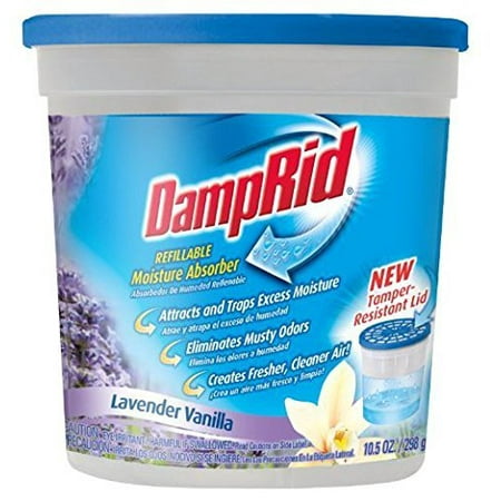 - Refillable Moisture Absorber Lavender Vanilla Scent, 10.50 Ounce, Damp Rid crystals attract and trap excess moisture from the air to eliminate stale.., By Damp Rid From USA