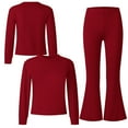 thumbnail image 6 of Splozh 2Pcs Girls Clothes Girls 2 Piece Set Fall Spring Outfits Lounge Sets Long Sleeve Top Wide Leg Pants Sweatsuit Clothing Set Wine,10-11 Years, 6 of 6