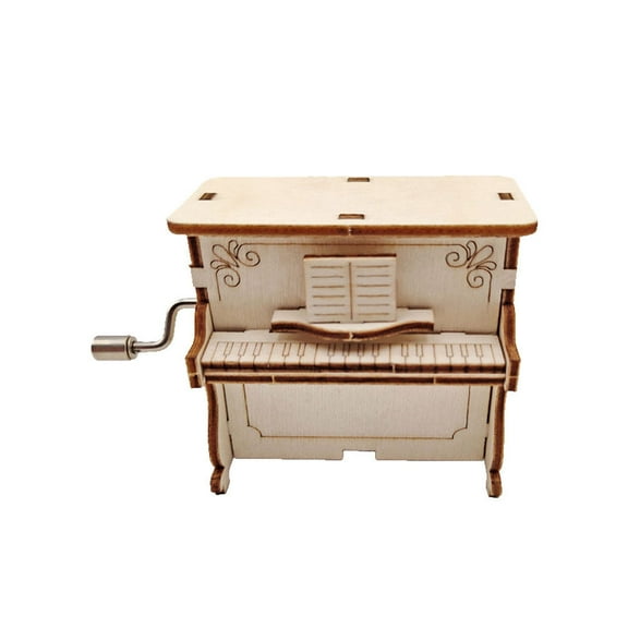 DIY Handmade Assembled Music Box Hand Crank Piano Shape Musix Box Educational Model Creative Gift for Kids