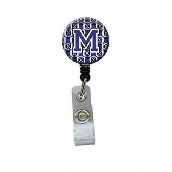 Carolines Treasures CJ1068-MBR Letter M Football Purple & White Retractable Badge Reel