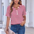 thumbnail image 4 of Plebaso T-Shirts à Rayures Col en V pour Femmes Manches Courtes Été Décontracté Blouses Amples pour Femmes, 4 of 7