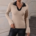 thumbnail image 5 of IROINNID Reduced Womens Sweater V-Neck Pullover Sweater Solid Color Leisure Mid-Length Long Sleeve Knitting Slimming Trumpet Sweaters Tops Blouse, 5 of 8