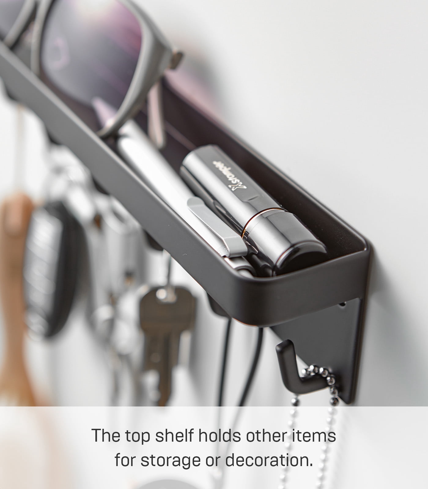 Yamazaki Home  Magnetic Key Rack, Steel, Holds 4.4 lbs - L 1.77 x W 9.65 x H  2.36 inches Black