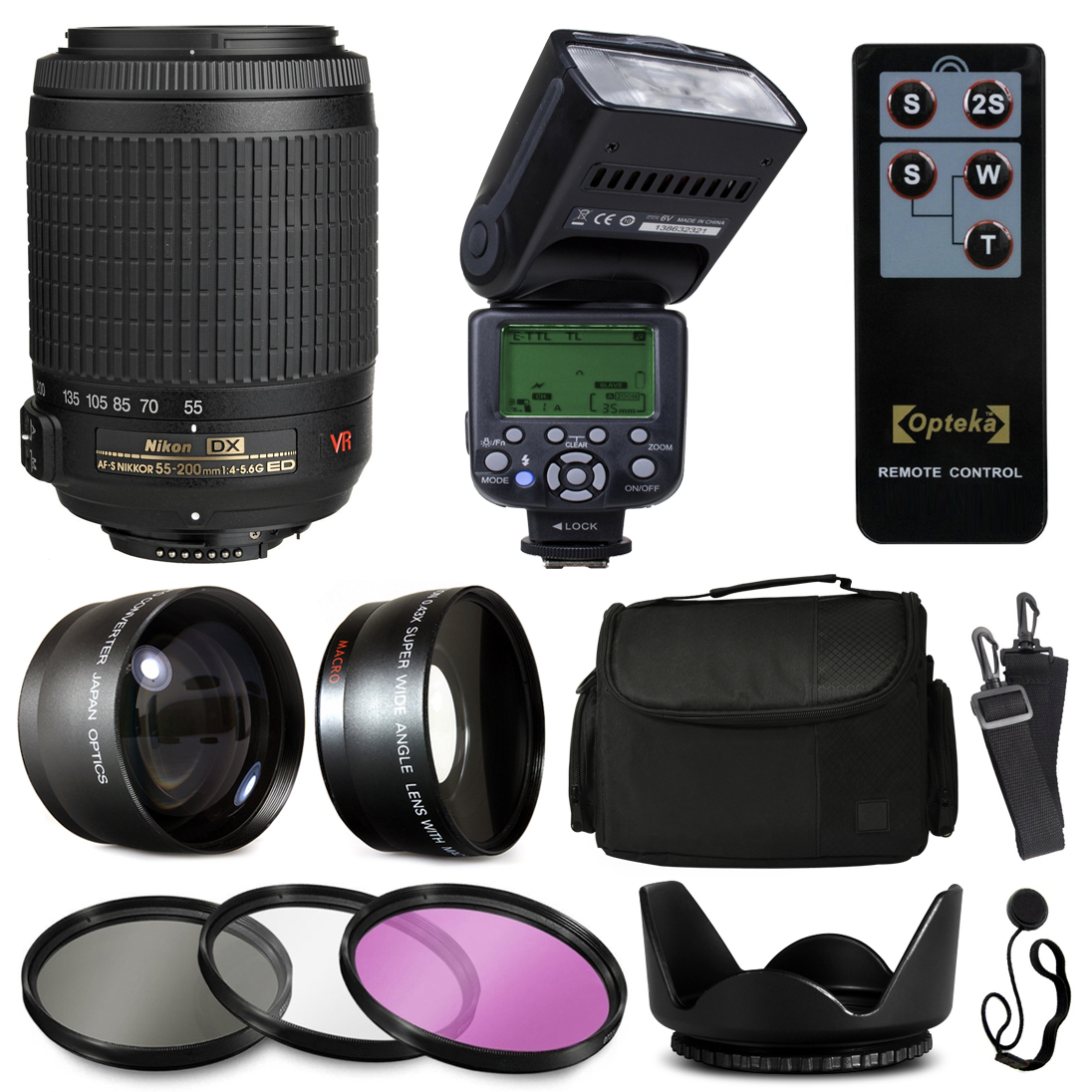 Nikon VR 55200mm Lens 2166 + Accessories Bundle with 2.2x & 0.43x