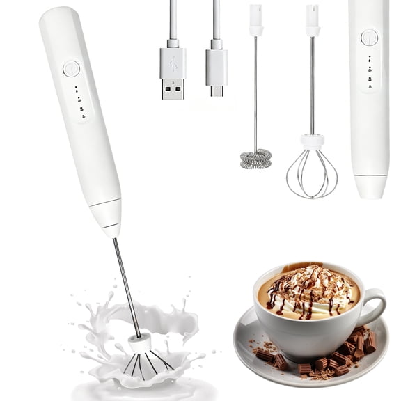 Handheld Milk Frother, Frother Wand Drink Mixer Electric Whisk, Stainless Steel 3 Speeds Electric Mini Blender with 2 Heads for Milk Coffee Lattes Cappuccino Egg