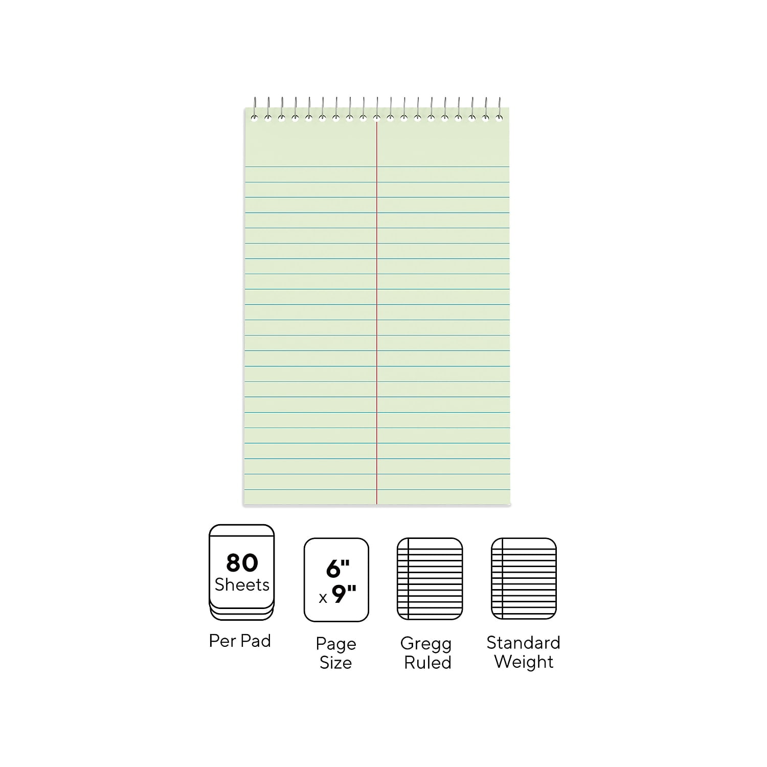 White 6 x 9 Assorted Color Covers 4 Pack Steno Books 80 Sheets Gregg Rule 