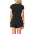 thumbnail image 3 of INSPIRE CHIC Womens Cap Sleeve Pajamas Tops with Shorts 2 Piece Soft Round Neck Casual Pjs Loungewear Sets XS Black, 3 of 5