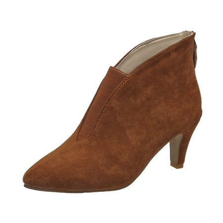 

qipaqil Ladies Fashion Solid Color Flock Back Zipper Pointed Toe Thin High Heel Short Boots Women s Boots & Booties