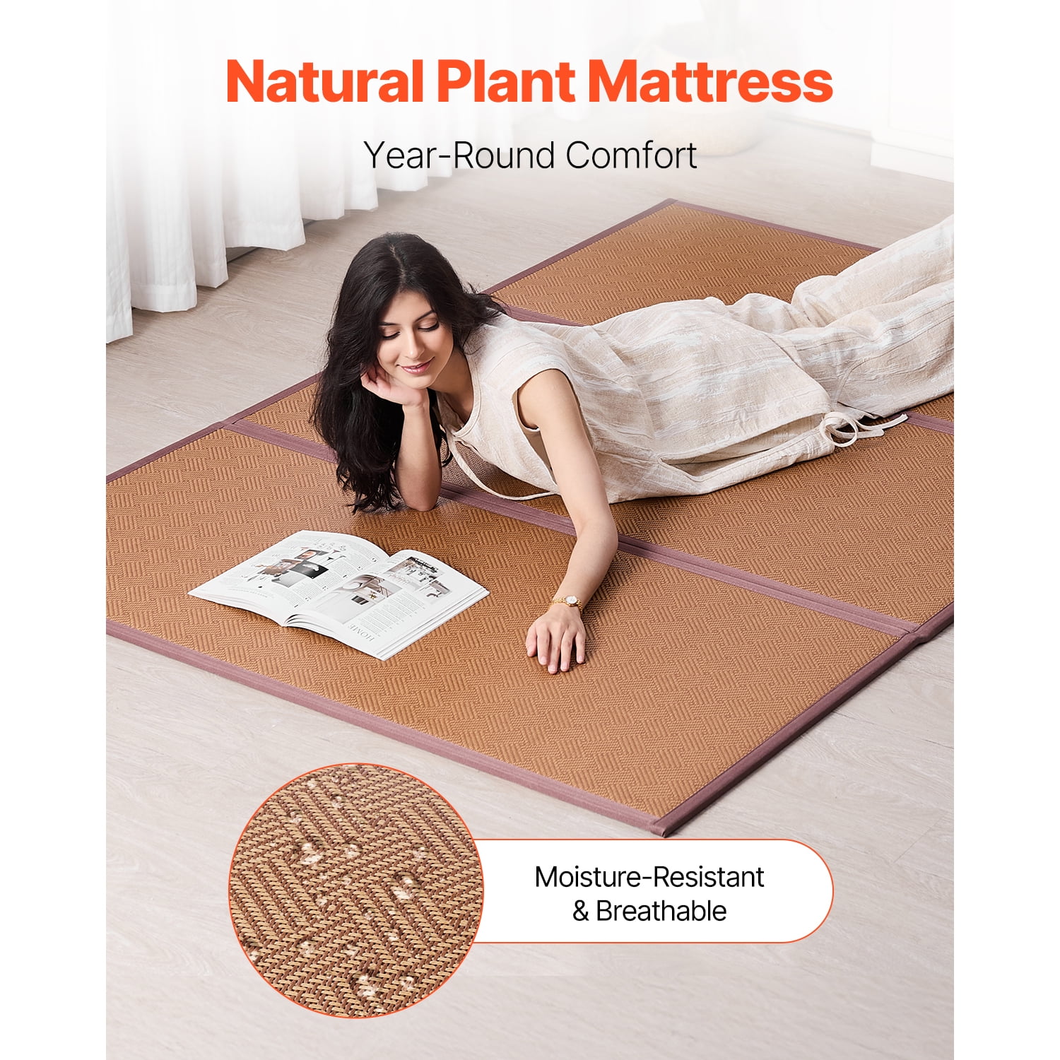 KFFKFF's Tatami Mat from Japan, Measuring 80 x 55 inches, Foldable and Crafted from Authentic Rattan, Features Non-Slip and Simple-to-Clean Surface, Ideal Summer Sleeping Mat with Breathability