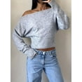 thumbnail image 5 of Women'S Cropped Sweaters Long Sleeve Off the Shoulder Sweater Y2k Going Out Tops Gray M, 5 of 9