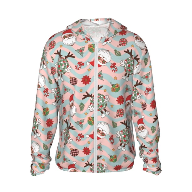 Fotbe Groovy Retro Santa Chaqueta con Protección Solar UPF 50+ para Hombre y Mujer, Camisa con Capucha y Bolsillos-Small