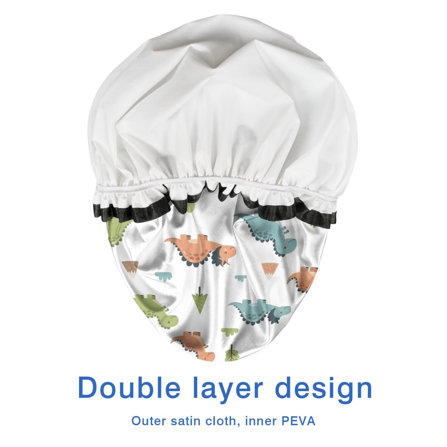 Shower Caps,White Dinosaurs Landscapes Pattern Waterproof Shower Cap for Women 4 Pieces,Double Reusable Hair Cover for Shower PEVA Elastic Stretch Hem