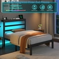 thumbnail image 5 of E-motie Twin Size Bed Frame with Storage Headboard, Heavy Duty Platform Bed Frame with Charging Station and LED Light, Easy to Assemble, No Box Spring Required, Black, 5 of 7