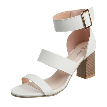 

Babysbule Womens Clearance Sandals Women High Heels Summer Open-Toe Wedding Shoes Belt Buckle Casual Sandals