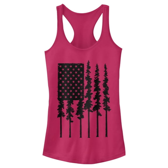 Junior's Lost Gods American Pines Flag  Racerback Tank Top Dark Pink 2X Large