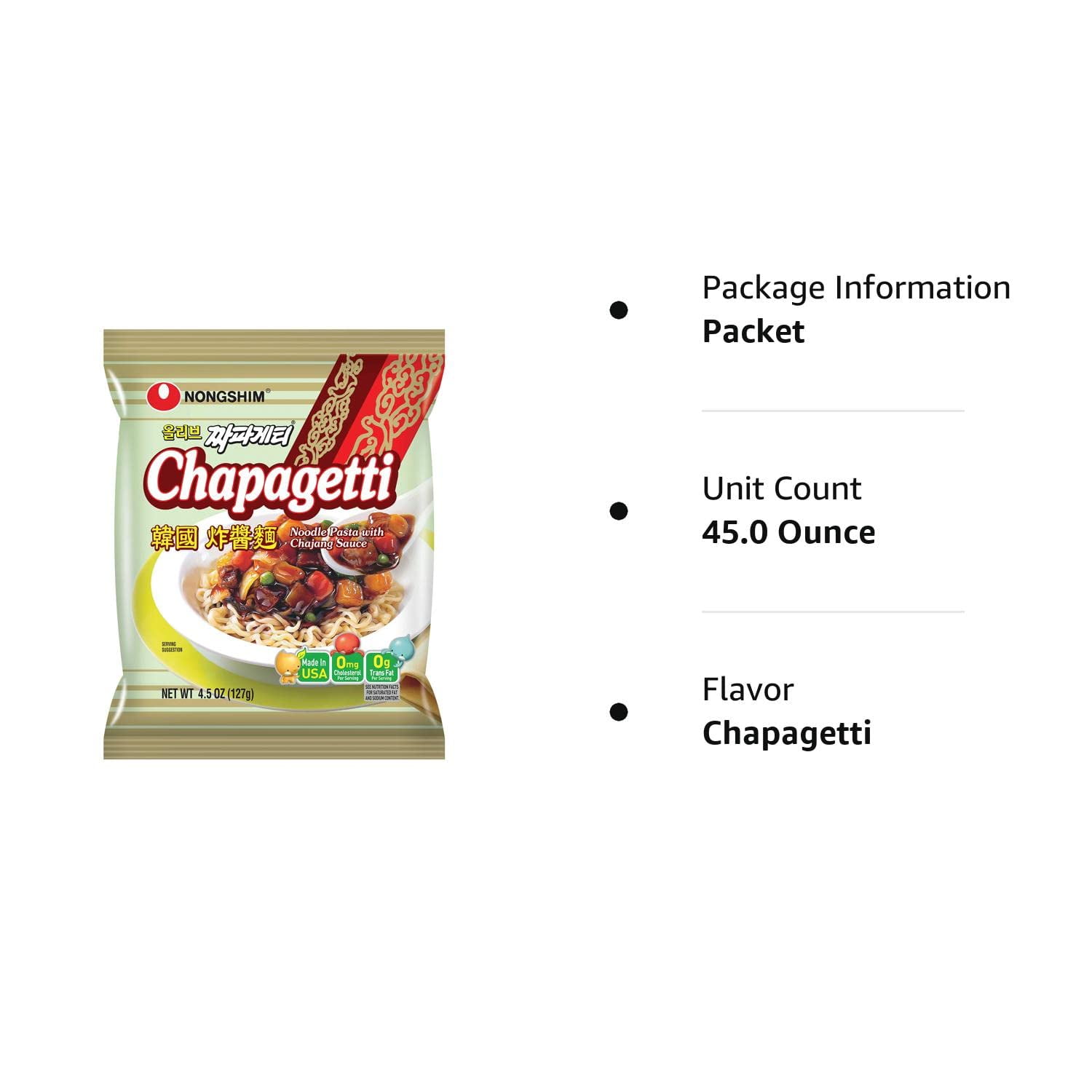 Nongshim Chapagetti Chajang Noodle, 4.5-oz 5 Packs (Made in USA)