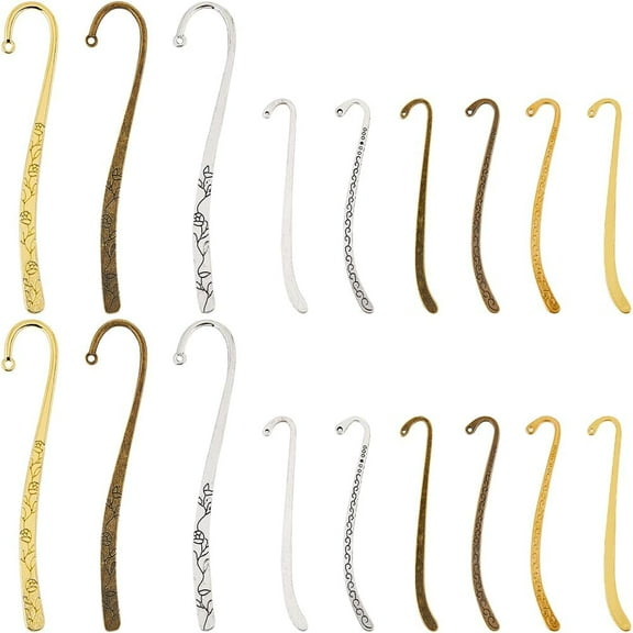 1 Box 18Pcs Metal Gold Bookmark Findings Alloy Bookmark Bulk Silver Tibetan Retro Vintage Carved Book Markers with Hanging Loops for Students Reading Making Supplies Craft Adult Women DIY colorful
