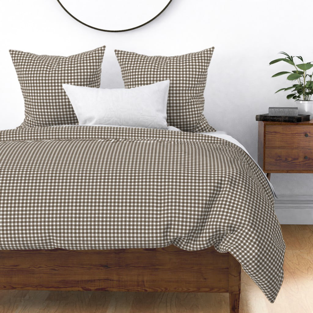 Rustic Farmhouse Checkered Natural Texture Brown Sateen Duvet Cover by Roostery