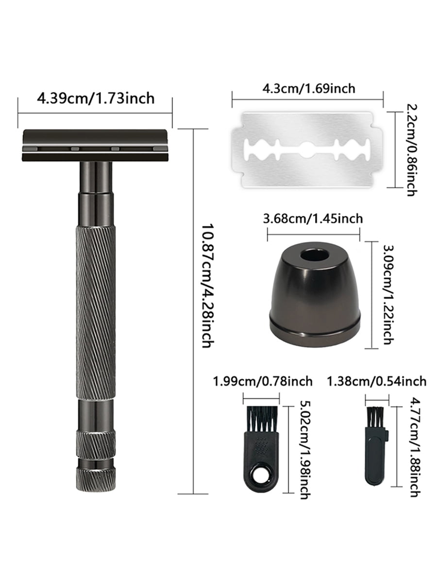 Waysh Classic Double Edge Safety Razor Gift Set for Men with Knurled Non-Slip Handle, Includes Stand & 20 Blades, Gunmetal Grey