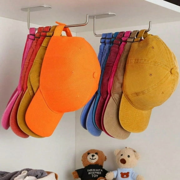 Hat Rack for Baseball Caps 2 Pieces Adhesive Hat Organizer Wall Mount Strong Hat Storage Organizer for Baseball Cap No Drilling Hat Holder for Door Closet and Wall