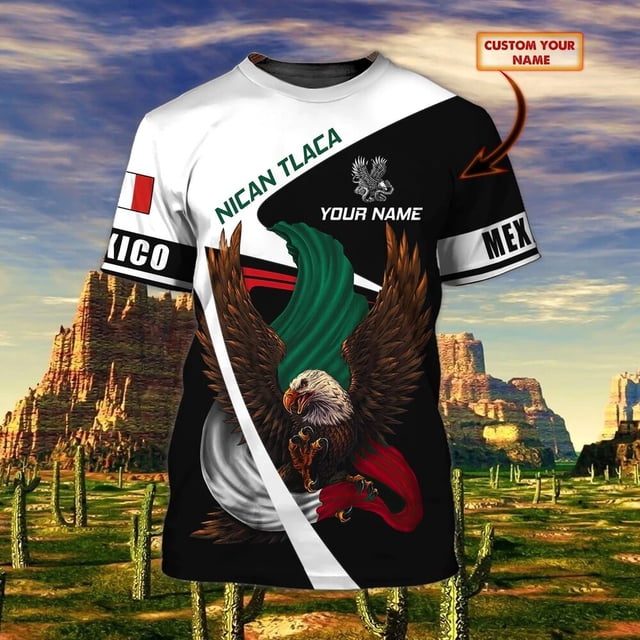 Camiseta con estampado de bandera nacional de México para hombre, camiseta de manga corta con patrón de águila 3D, camiseta de gran tamaño, ropa de calle de ocio con cuello redondo