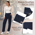 thumbnail image 4 of Temofon Fleece Lined Sweatpants for Women Casual Baggy Drawstring Sweatpants Cotton Elastic Dark Blue Lounge Pants S, 4 of 8