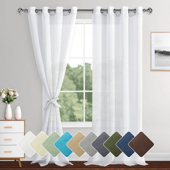 XWZO White Sheer Curtains 95 Inch Length 2 Panels Set with Tiebacks, Grommet Semi Transparent Light Filtering Voile Window Drapes for Bedroom Living Room Dining Room, W52 x L95