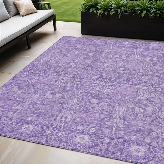 HomeRoots 604678 5 x 8 ft. Plum & Lavender Floral Washable Indoor & Outdoor Rectangle Area Rug