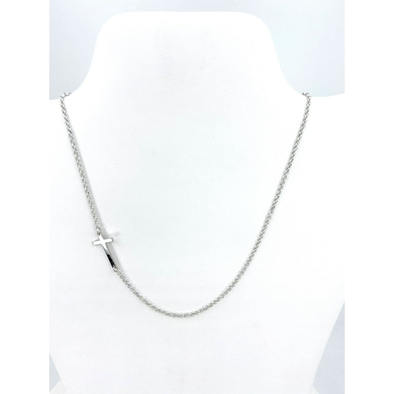 Side Set Cross Necklace Rhodium Plated Sterling Silver Nontarnish Adjustable Length Side Set Cross Necklace Rhodium Plated Sterling Silver Nontarnish Adjustable Length