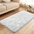 thumbnail image 2 of YJ.GWL Fluffy Faux Sheepskin Plush Area Rug Soft Fuzzy Rugs Floor Carpet for Bedroom Living Room,2'x 4', White, 2 of 7