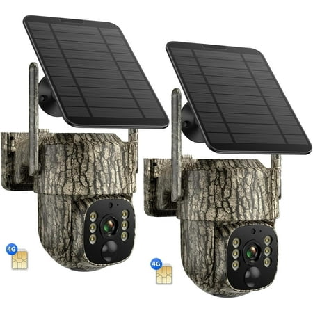 CAMPARK 4G LTE Cellular Trail Camera 2 Pack 2.5K Game Cameras Built-in SIM Card Hunting Cameras Solar Wireless Battery with 360° View & Playback Night Vision Motion Activated Wildlife Cam
