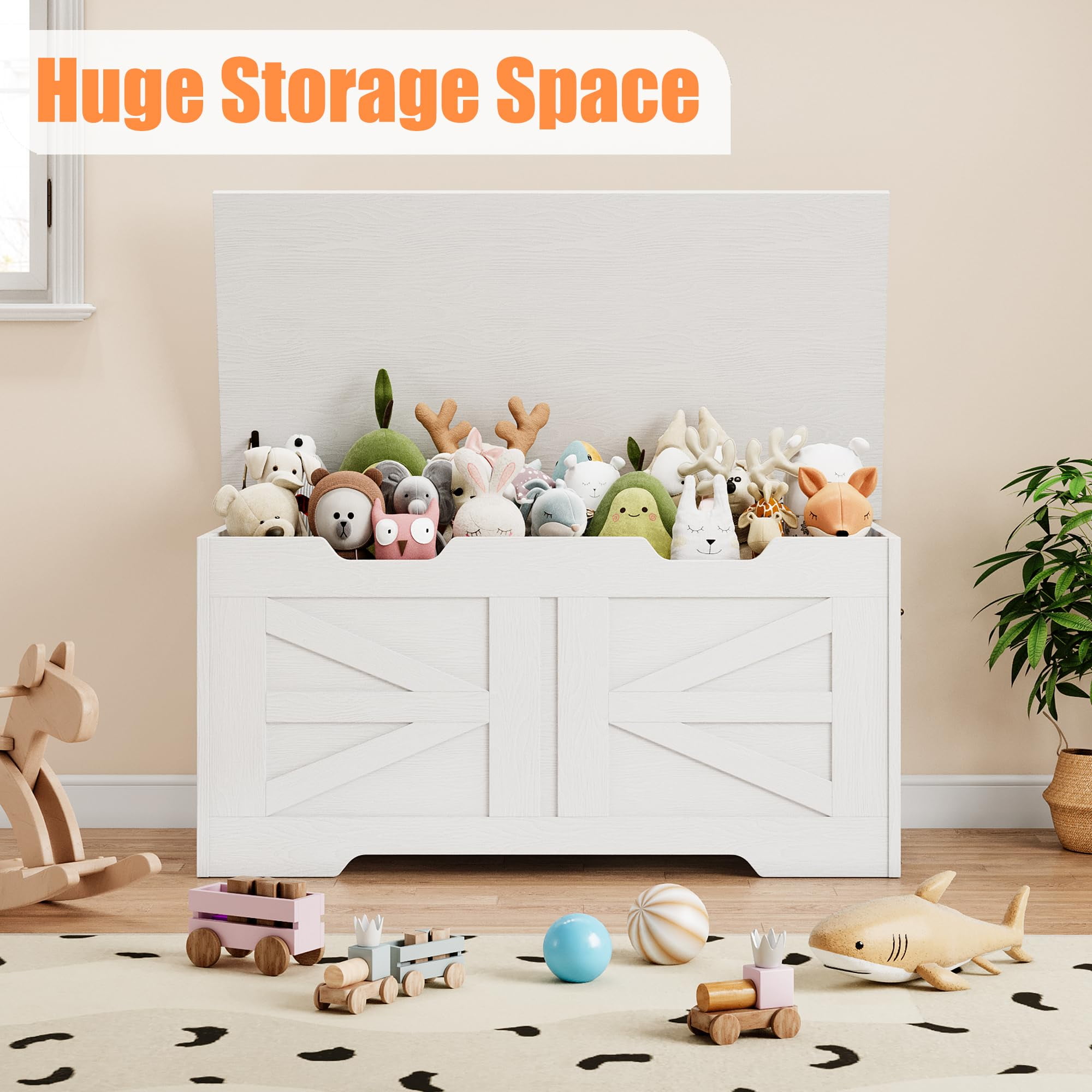 Storage Chest, 39.4" Toy Chest for Boys Girls, Kids Wood Large Toy Box, Storage Bench with Safety Hinge, Farmhouse Storage Trunk for Entryway, Living Room, Bedroom