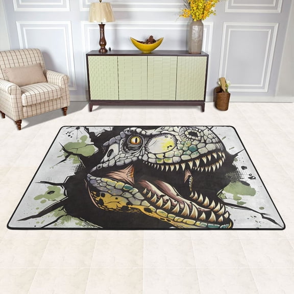 Dinosaur Face and Graffiti Area Rug Washable 72 x 48 Floor Carpet Mat Non Slip for Bedroom Living Room Kids Room Home Decor