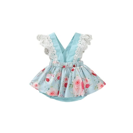 

Baby Girls Romper Printing Lace Fly Sleeve Splicing Skirt Jumpsuit