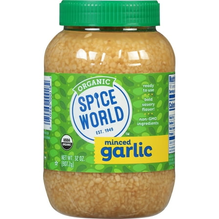 Spice World, ORGANIC MINCED GARLIC - LARGE Container - 32 OZ