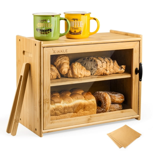 Ikkle Bamboo Bread Box, Double Bread Storage Bin, Natural - Walmart.com