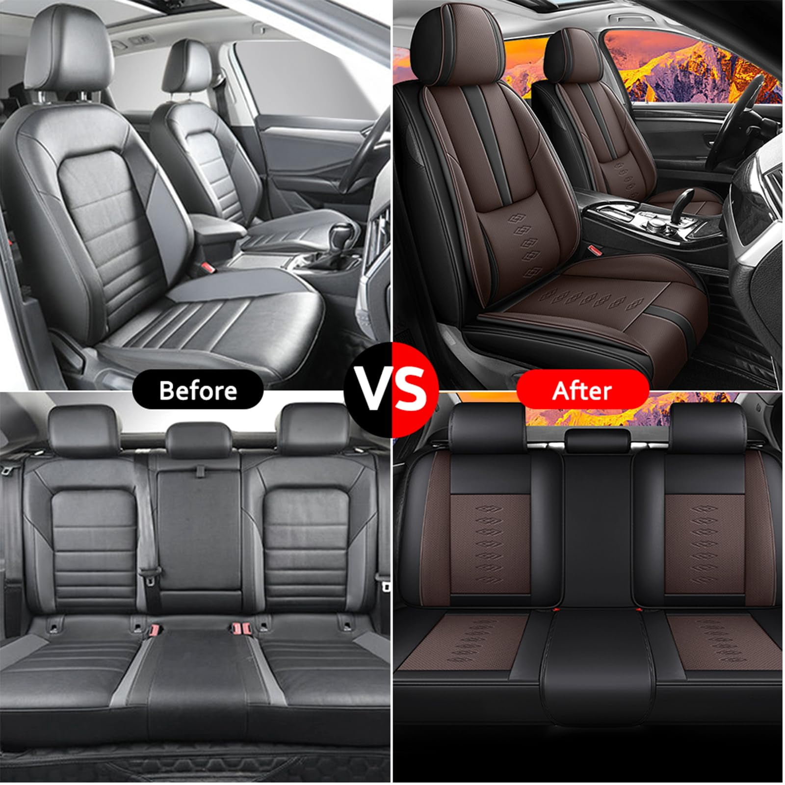 Leather Seat Covers for Honda Most 98% Cars SUVs,Car Seat Covers Full Set,Waterproof Car Seat Protectors with Airbag,Comfort Interior Cover Seats for Cars(Black+Brown,Pillows)