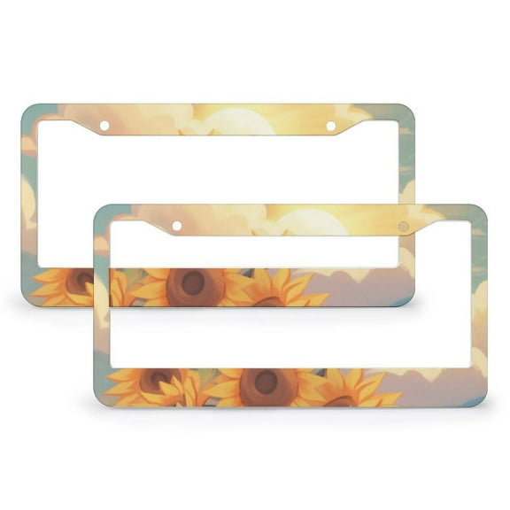 Hello Sunshine Summer Sunflowers License Plate Frame 2 Pack Vintage Farmhouse Summer Fall Autumn Harvest Sunflowers Auto Decorative Frames Cars Protector Cover Holder Aluminum License Plate Frames