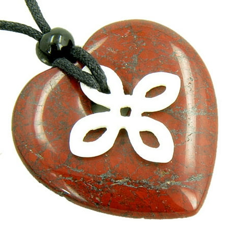 Red Jasper Heart Necklace - Celtic Bone Cross and Good Luck Amulet Red Jasper Heart Pendant Necklace