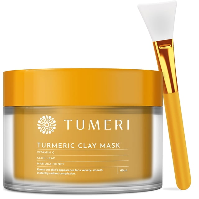 Máscara de arcilla TUMERI con vitamina C y cúrcuma para manchas oscuras, 60 ml, con brocha
