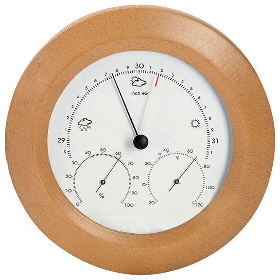 Hokco Weather Station Barometer Thermometer Hygrometer 8.5 in. Round Beech