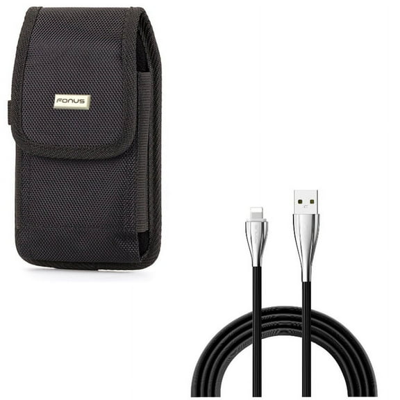 10ft USB Cable w Case Belt Clip for iPhone 8/7/6S/6 - Charger Cord Power Wire Long Sync, Swivel Holster Rugged Cover Pouch for iPhone 8/7/6S/6 Models