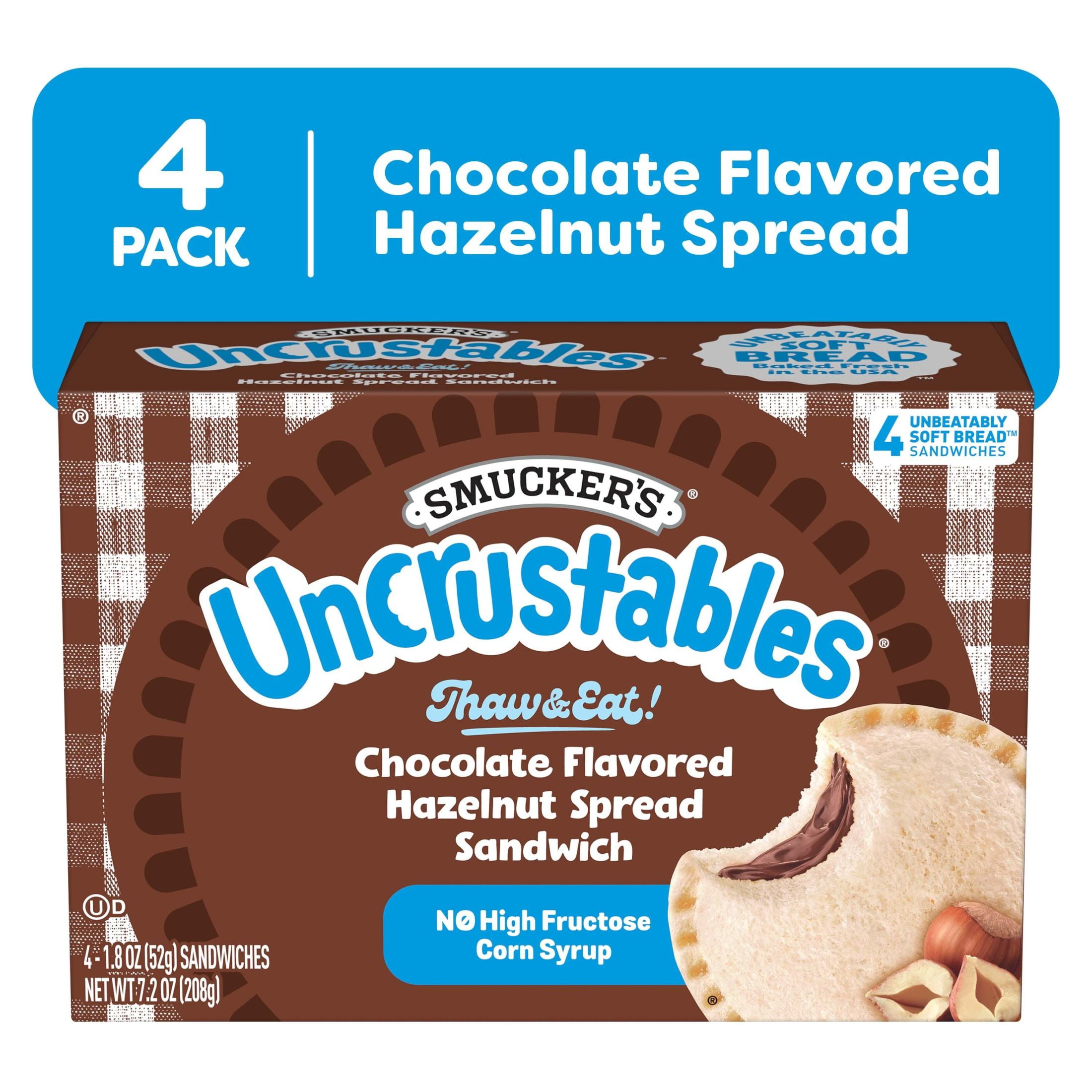 Smuckers Uncrustables Chocolate Flavored Hazelnut Spread Sandwiches, 4 Count, 1.8 oz Each, Frozen