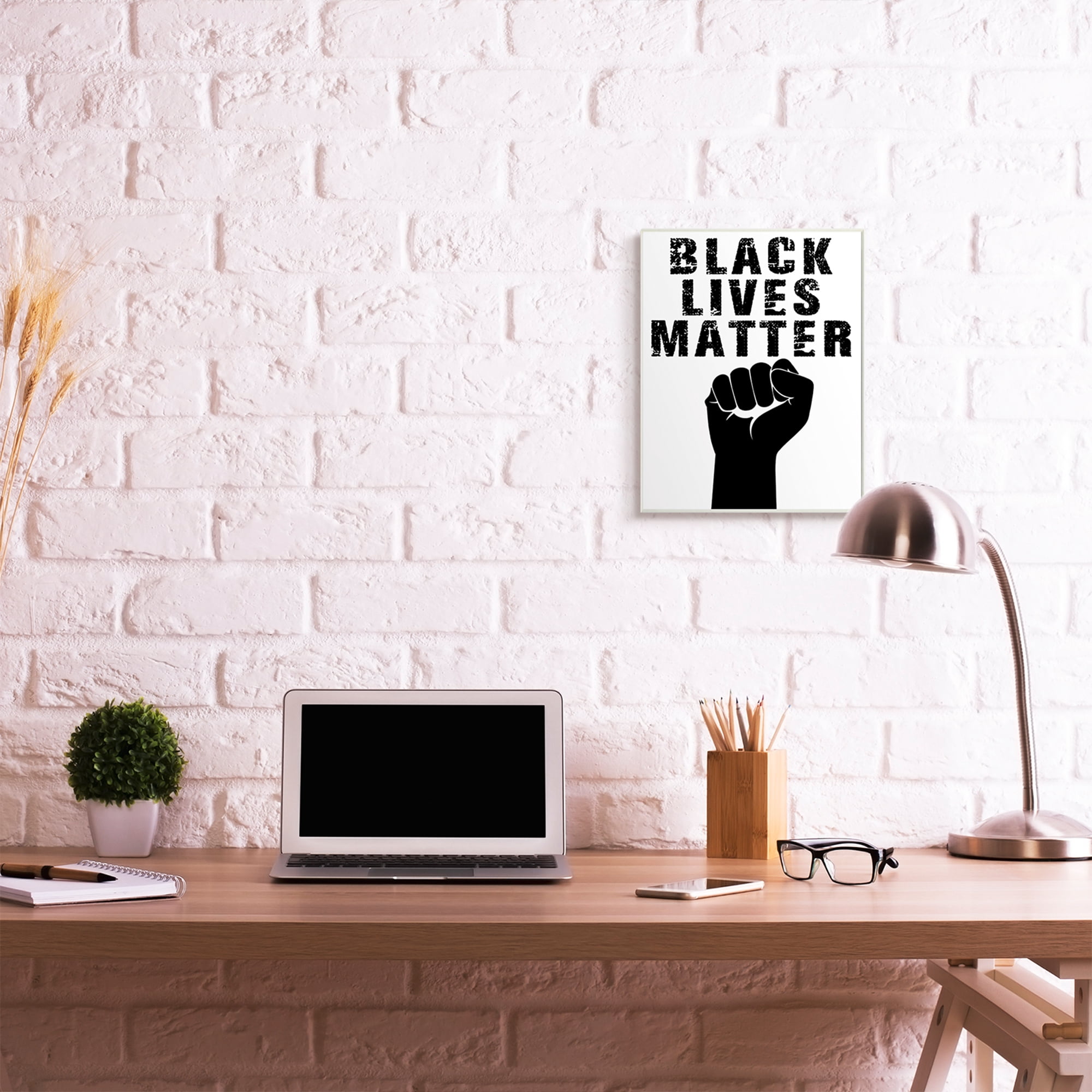 Stupell Industries Black Lives Matter Distressed Typography Raised Fist Wall Plaque by Marcus Prime