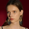 thumbnail image 2 of Long Feather Dangle Drop Statement Earrings for Women Gold-Toned Bohemian Enamel Fan Shaped Leaf Turquoise Beads Fringe Tassel Dangling Studs Earring Lightweight Fish Hook Vintage Ethnic Jewelry, 2 of 12
