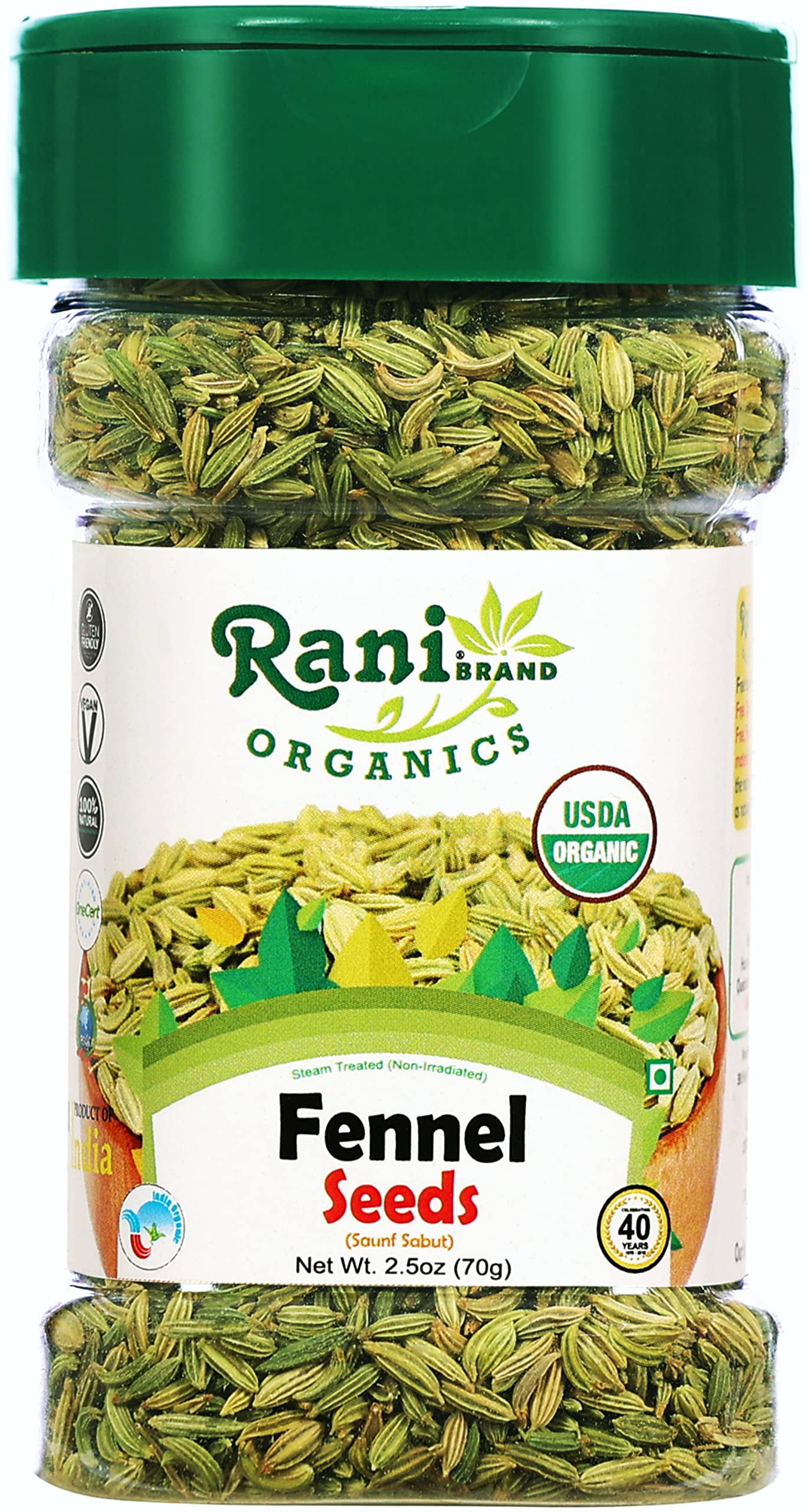 Rani Organic Fennel Seeds (Saunf Sabut) Whole Spice 2.5oz (70g) PET Jar ...